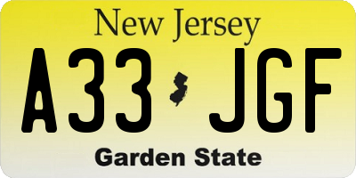 NJ license plate A33JGF