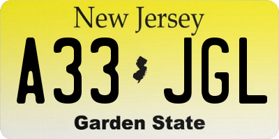 NJ license plate A33JGL