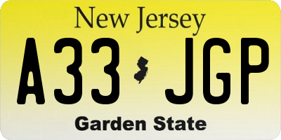 NJ license plate A33JGP