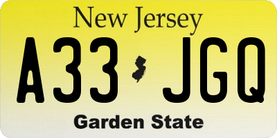 NJ license plate A33JGQ