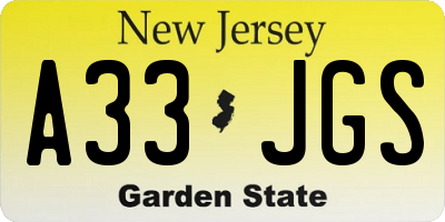 NJ license plate A33JGS