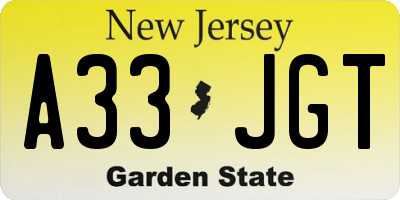 NJ license plate A33JGT