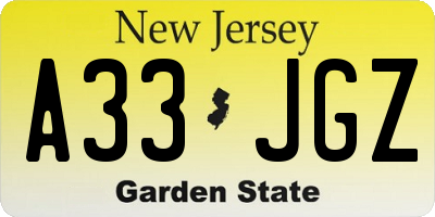 NJ license plate A33JGZ