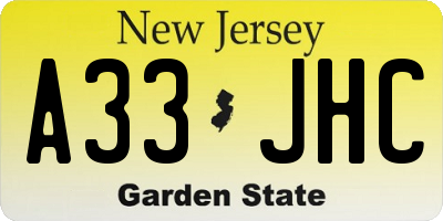 NJ license plate A33JHC