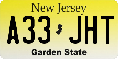 NJ license plate A33JHT