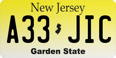 NJ license plate A33JIC