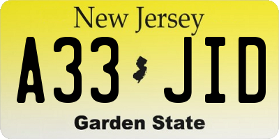 NJ license plate A33JID