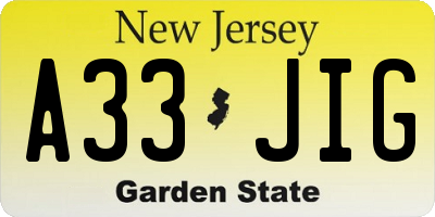 NJ license plate A33JIG