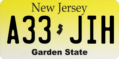 NJ license plate A33JIH