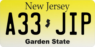 NJ license plate A33JIP