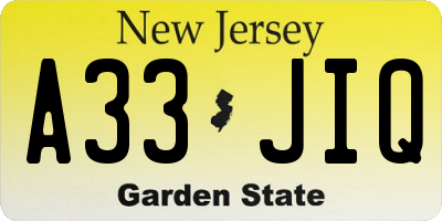 NJ license plate A33JIQ