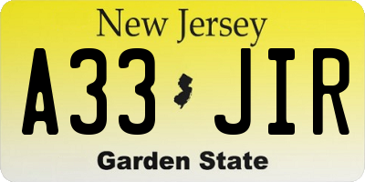 NJ license plate A33JIR