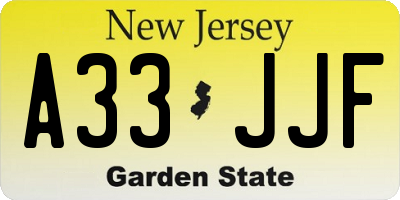 NJ license plate A33JJF