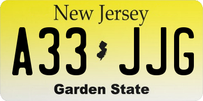 NJ license plate A33JJG