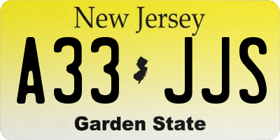 NJ license plate A33JJS