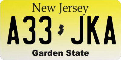 NJ license plate A33JKA
