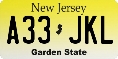 NJ license plate A33JKL