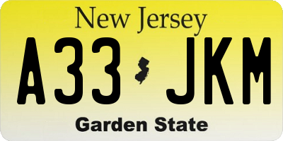 NJ license plate A33JKM