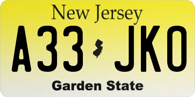 NJ license plate A33JKO