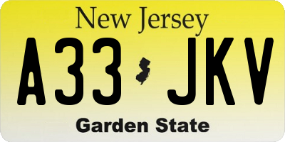 NJ license plate A33JKV