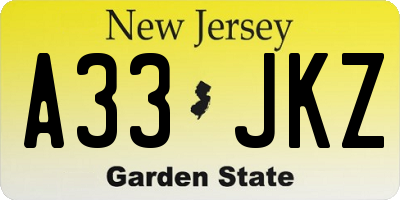 NJ license plate A33JKZ
