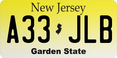 NJ license plate A33JLB