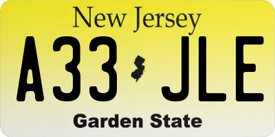 NJ license plate A33JLE