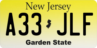 NJ license plate A33JLF