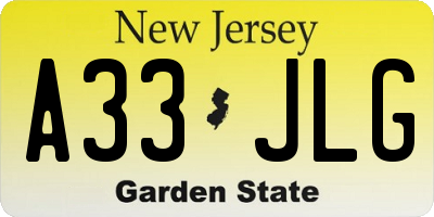 NJ license plate A33JLG