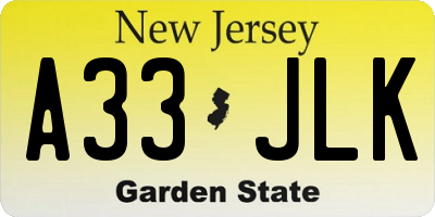 NJ license plate A33JLK