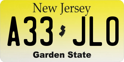 NJ license plate A33JLO