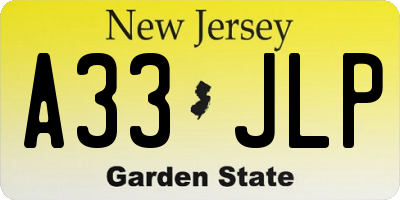 NJ license plate A33JLP