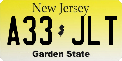 NJ license plate A33JLT