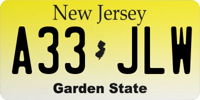 NJ license plate A33JLW
