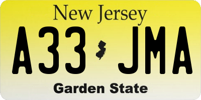 NJ license plate A33JMA