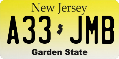 NJ license plate A33JMB