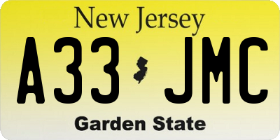 NJ license plate A33JMC