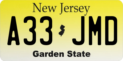 NJ license plate A33JMD
