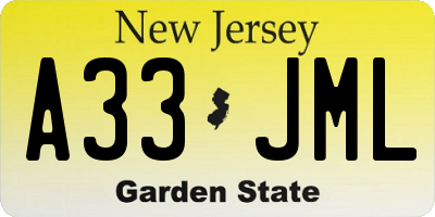 NJ license plate A33JML