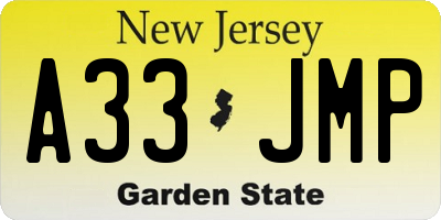 NJ license plate A33JMP