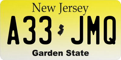 NJ license plate A33JMQ
