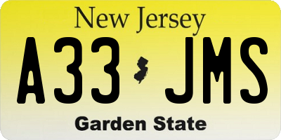NJ license plate A33JMS