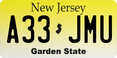 NJ license plate A33JMU