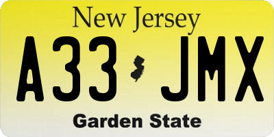 NJ license plate A33JMX