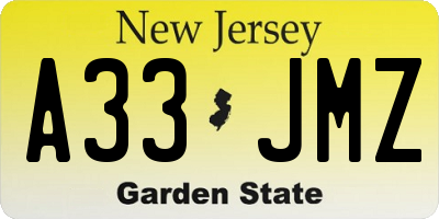 NJ license plate A33JMZ