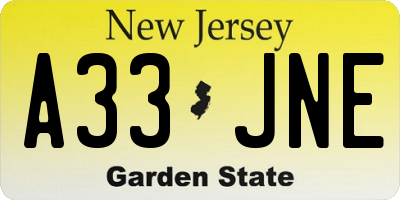 NJ license plate A33JNE