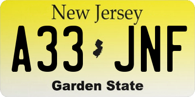 NJ license plate A33JNF
