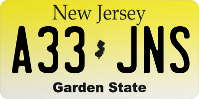NJ license plate A33JNS