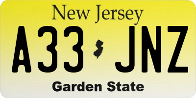 NJ license plate A33JNZ