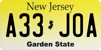 NJ license plate A33JOA